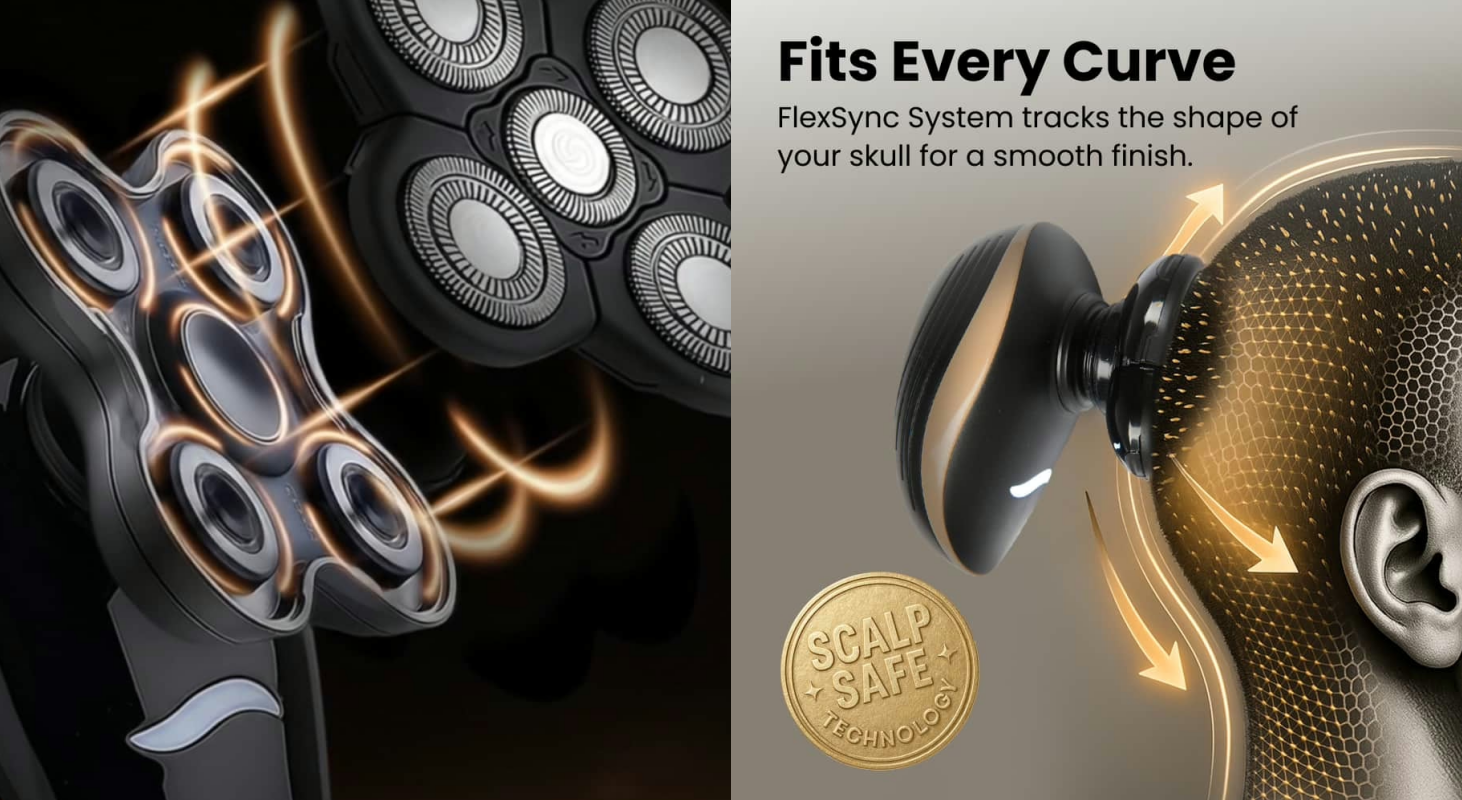 Mr. Bold Pro shaver design and flexible head feature imagery