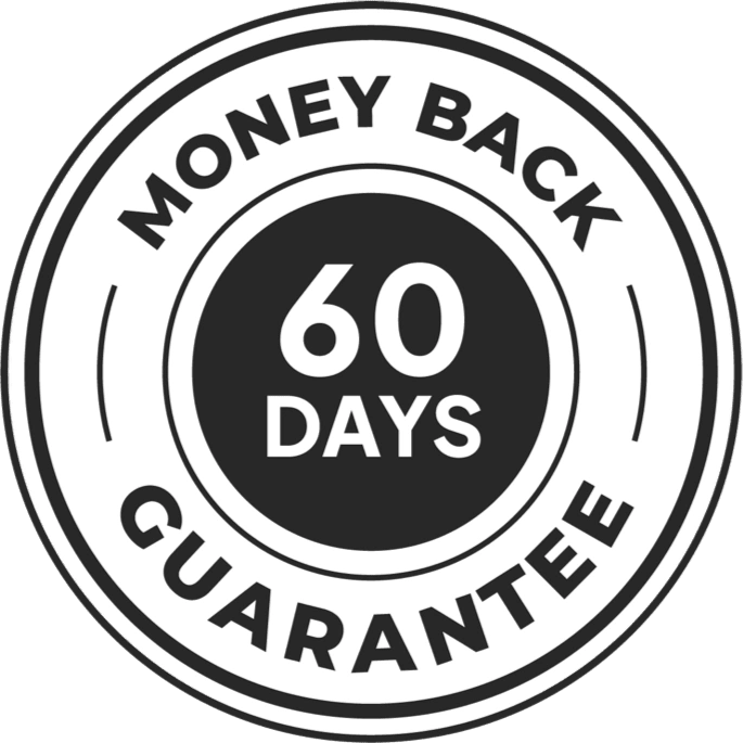 60-day money-back guarantee badge supplied in product materials