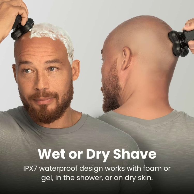 Demonstration of head shaving with a multi-head shaver